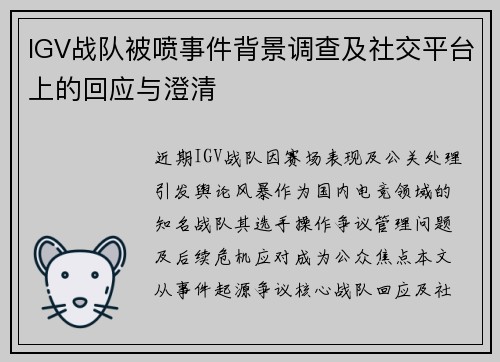IGV战队被喷事件背景调查及社交平台上的回应与澄清