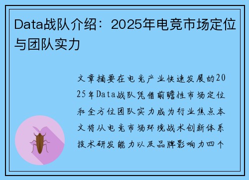 Data战队介绍：2025年电竞市场定位与团队实力