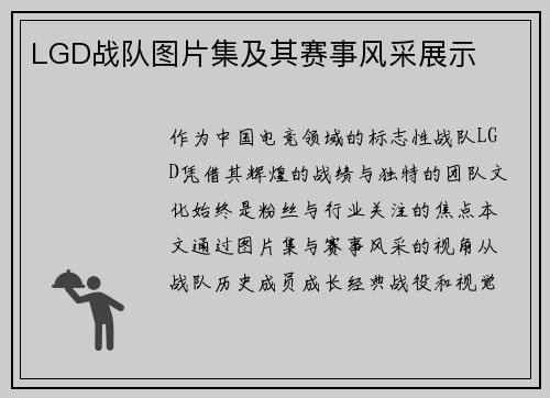 LGD战队图片集及其赛事风采展示