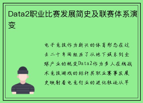 Data2职业比赛发展简史及联赛体系演变